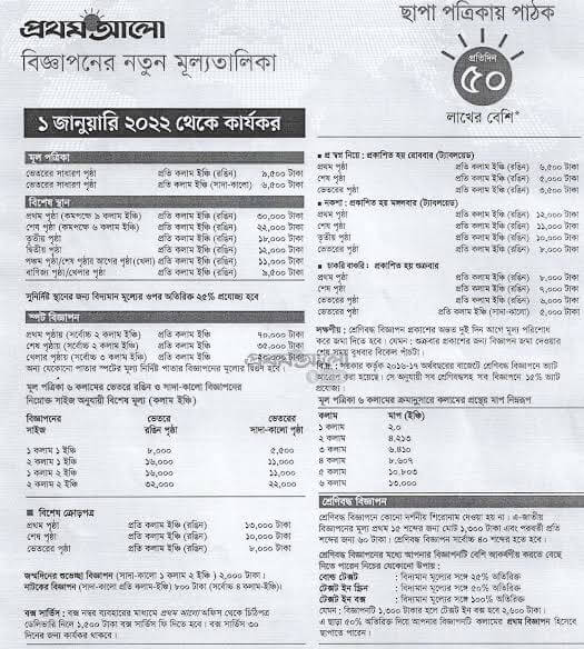 প্রথম আলো পত্রিকা লিস্ট